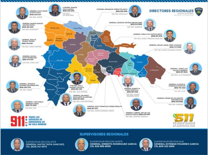 La Policía Nacional puso en circulación hoy un mapa interactivo que permite a la ciudadanía identificar y contactar de manera directa a los 19 directores regionales responsables de la seguridad en todo el territorio nacional, como parte de su estrategia de transparencia, proximidad y fortalecimiento del servicio durante el asueto de Semana Santa 2026.