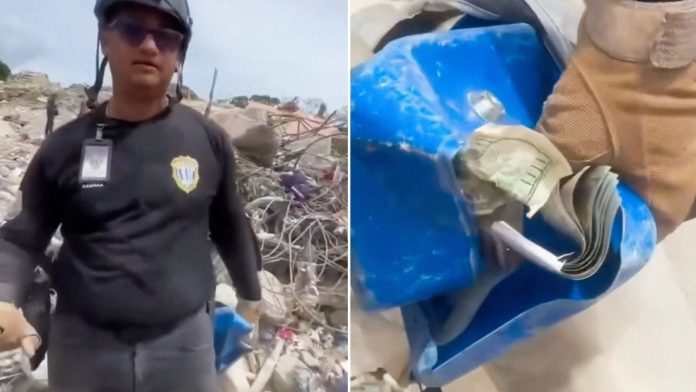 Detienen en Venezuela al policía del video viral que intentó robarse dólares entre los escombros Detienen en Venezuela al policía del video viral que intentó robarse dólares entre los escombros